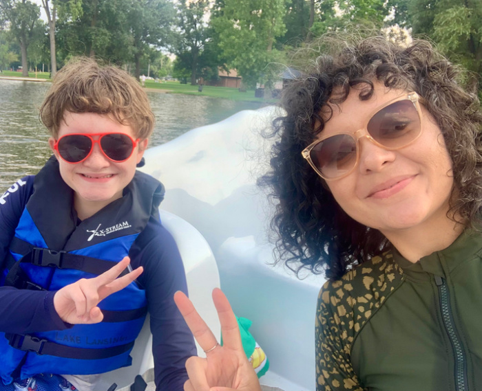 Gloria Trevino- adaptive yoga teacher with son