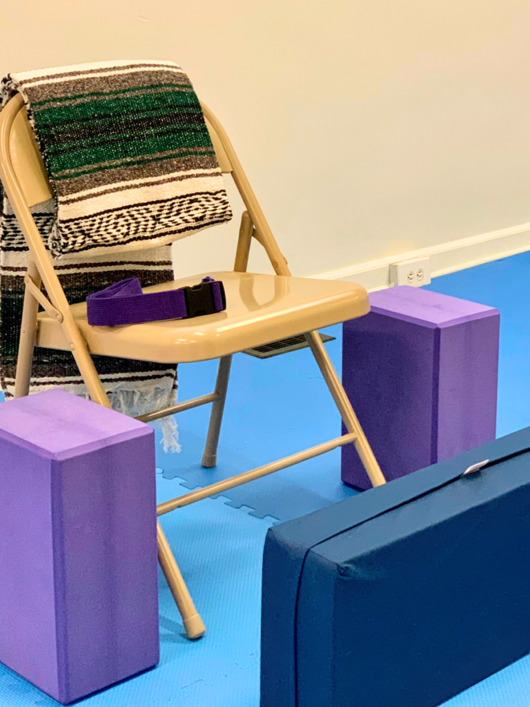 TheraPLAYoga yoga props- chair yoga with blocks